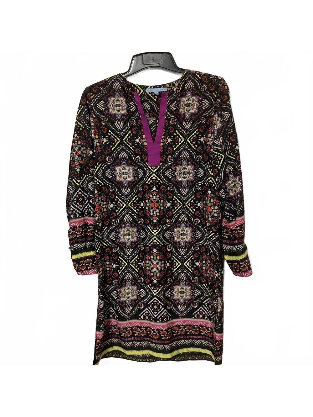 Antonio Melani Black Colorful Boho Artsy V-Neck Flowy Lightweight Dress Size 6